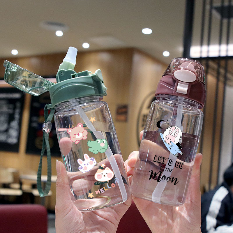 Student Women Large Capacity Space Cup Food Grade Plastic Cup On-the-go Cup Children Cartoon Cups Wholesale Straw Water Cup