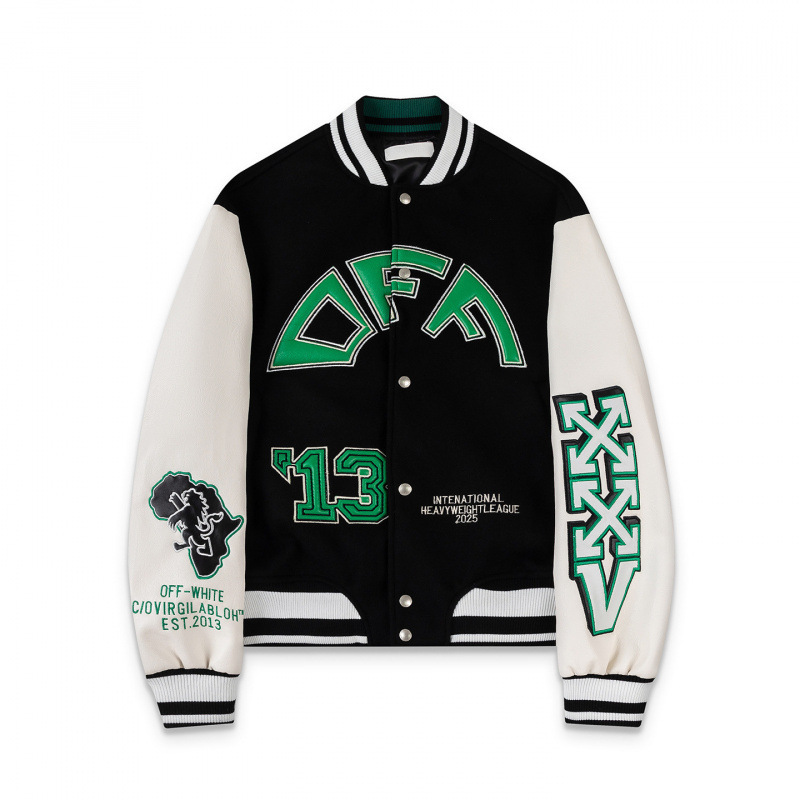 2025 Spring and Autumn New Ow Patch Crocodile Letter Pattern Baseball Jacket Unisex One Piece Wholesale