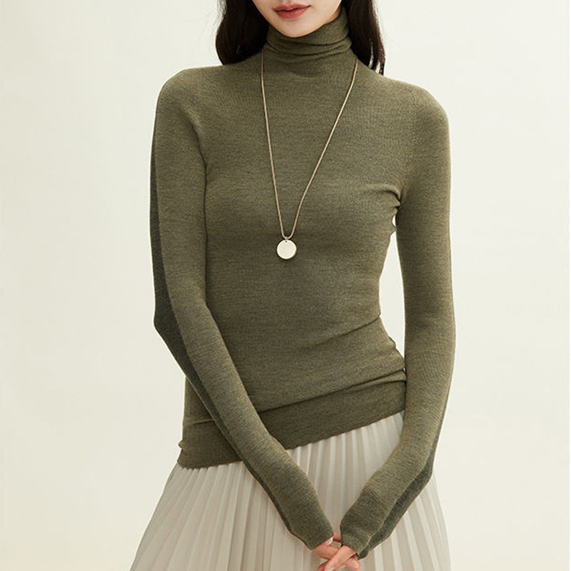 Maillard Color-Blocked Knit Sweater for Women 2025 New Autumn and Winter Reversible Half-High Collar Base Shirt