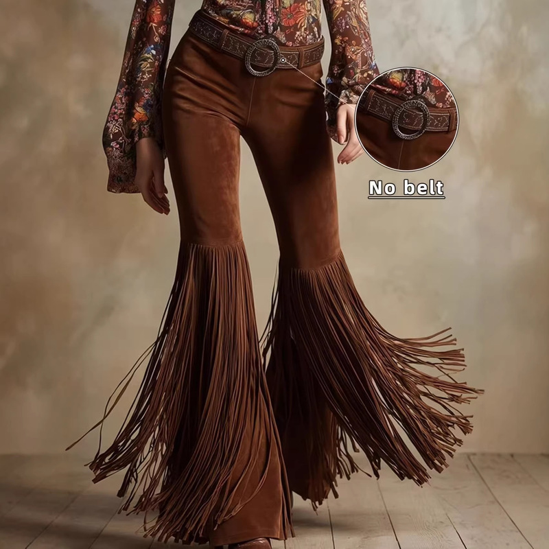 Women's Retro Western-Style New Wide-Leg Pants, Suede Velvet Pants, Casual Slimming Long Pants