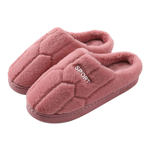 Cozy Winter Couple Plush Cotton Slippers for Women, Indoor Home Use, Thick Sole Anti-Slip Postpartum Slippers