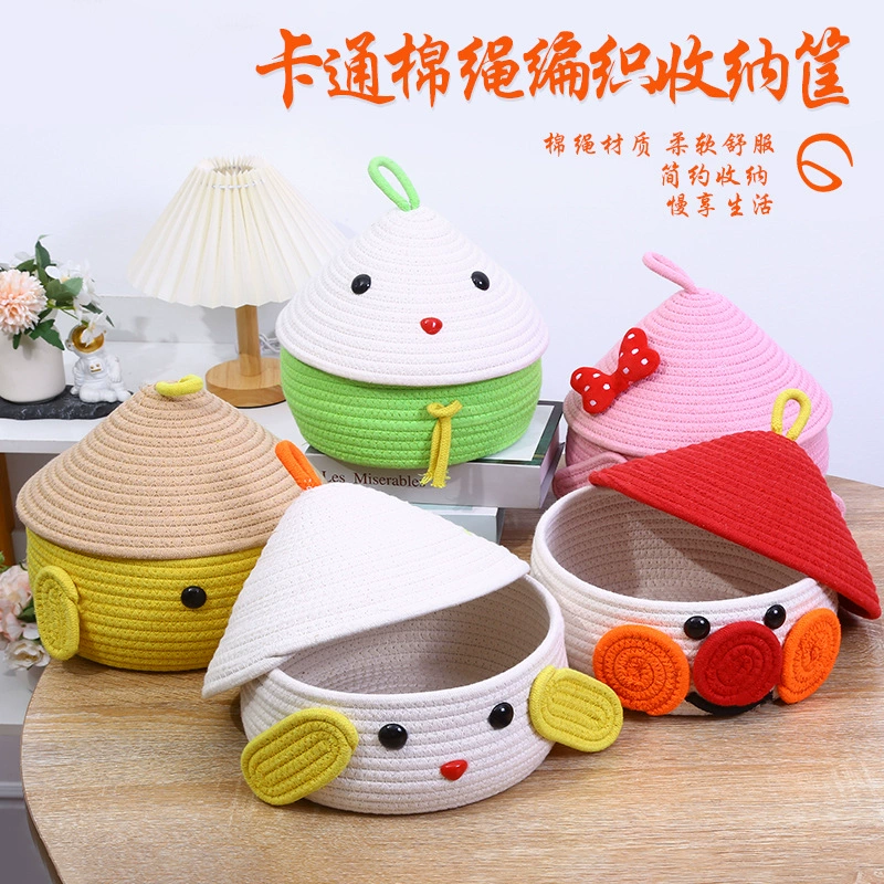 Мультфильм хлопковая веревка тканая корзина для хранения мультфильм тканая корзина для хранения закуски ящик для хранения игрушек хлопковая веревка настольная отделка