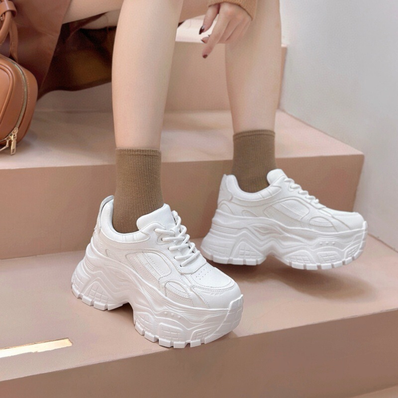 松糕厚底小个子时尚休闲鞋女小白鞋真皮白色显脚小轻便增高老爹鞋|undefined