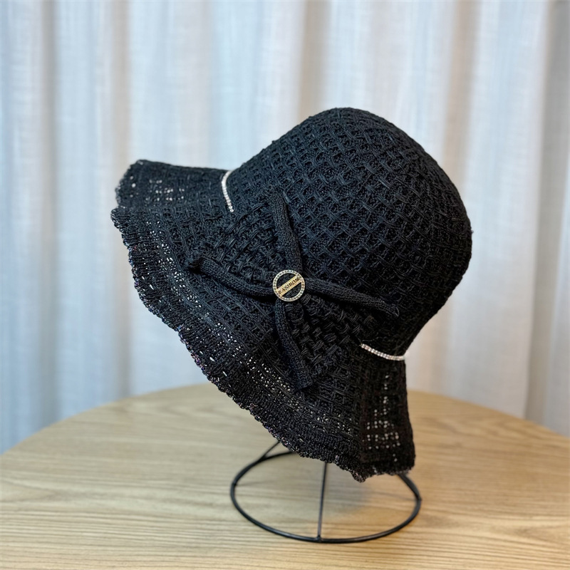 Women's Straw Hat With Ruffle Edge And Bow For Summer Sunshade_voghion.com