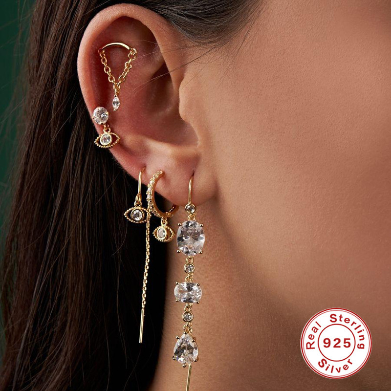 Fashion Geometric Sterling Silver Plating Inlay Zircon Ear Studs 1 Piece