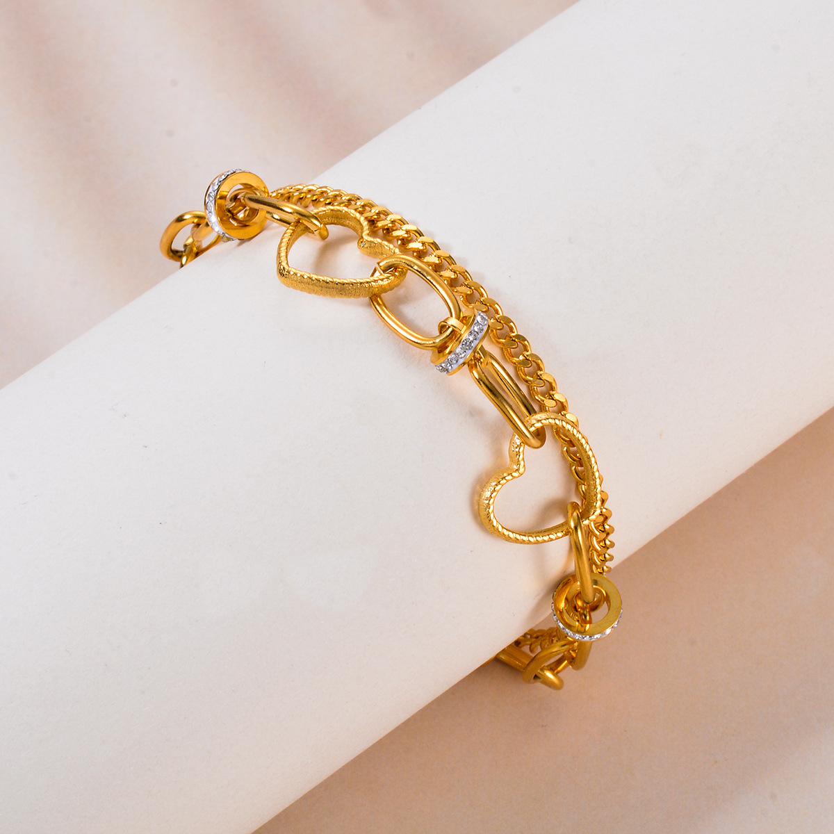 Daily Occasion 304 Stainless Steel Material Hip-hop Simple Style Heart Shape Stainless Steel Plating Bracelets