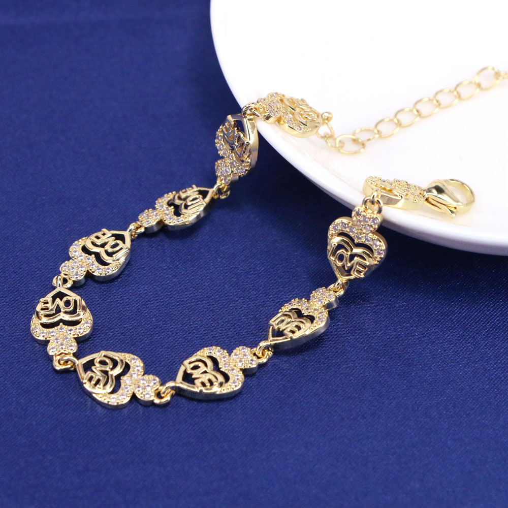 Fashion Love Heart Shape Copper Bracelets Gold Plated Zircon Copper Bracelets display picture 2