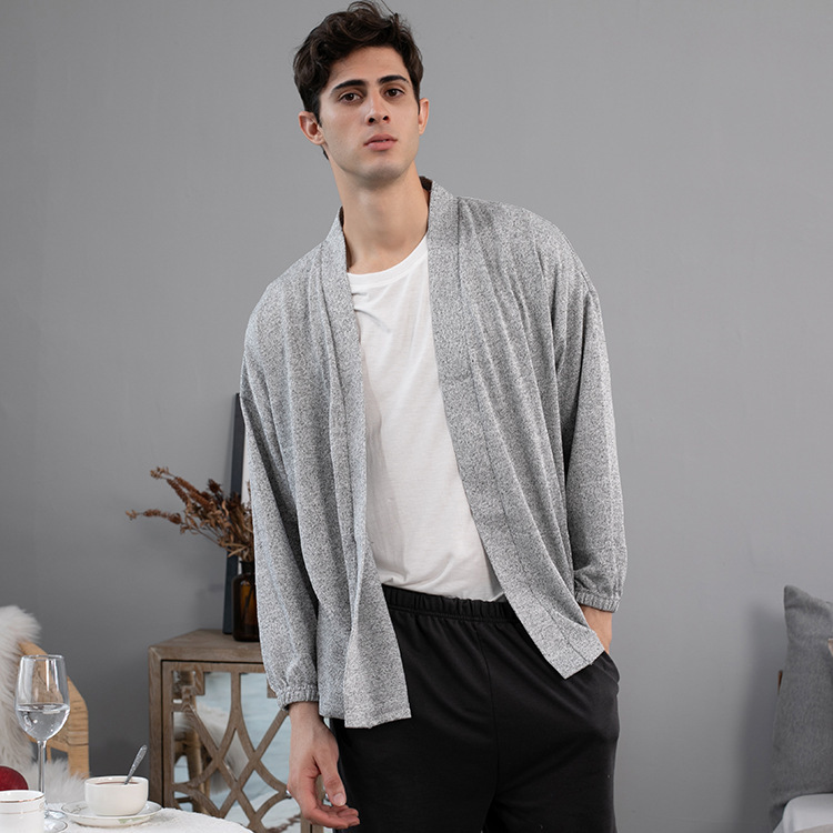 春季現貨大碼睡衣男女情侶外穿寬松內衣開衫九分休閑打底家居服