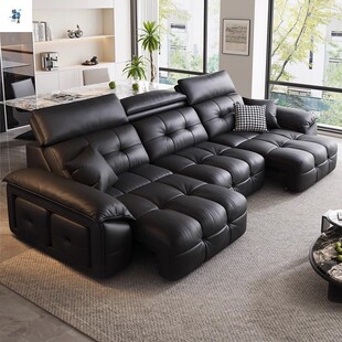2025 New Wall-Mounted Retractable Electric Functional Sofa Italian Minimalist Living Room First-Layer Cowhide Sofa Bed