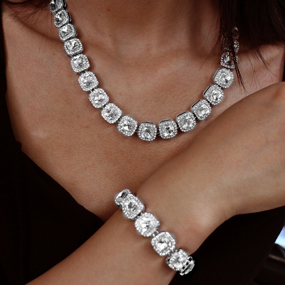 Europa und die Vereinigten Staaten Hiphop Hiphop voller Diamant Halskette Schmuck 13mm Platz Rock Zucker Patchwork Kuba Halskette Armband Schmuck_voghion.com