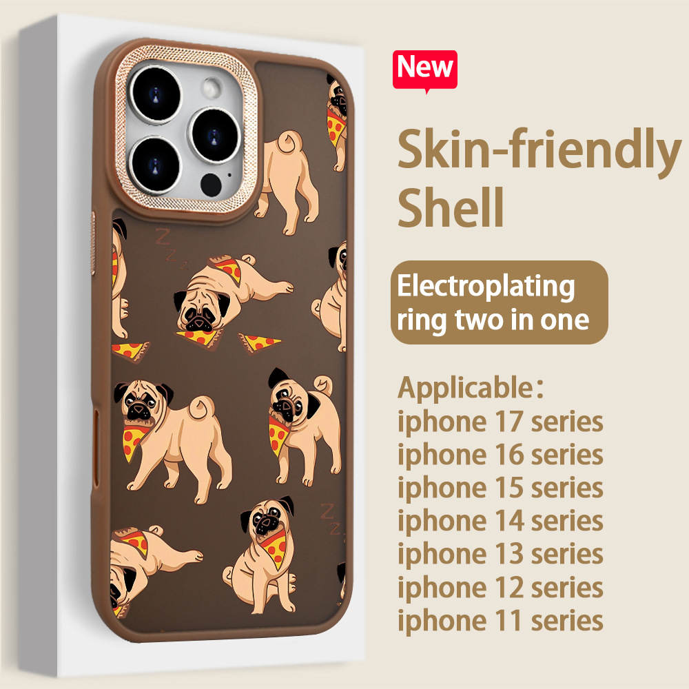 哈巴狗主题图案，大孔金属框磨砂手机壳，适用苹果iPhone17~11系