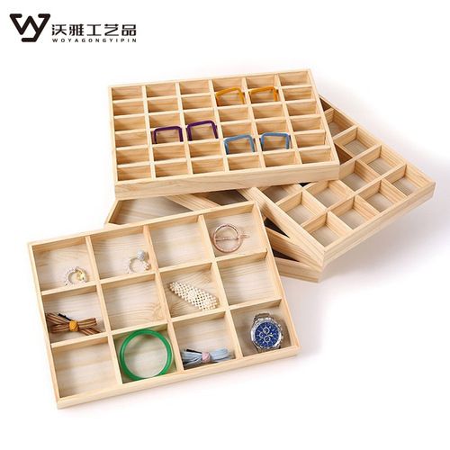  All Solid Wood Empty Tray Jewelry Storage Tray, Bracelet and Necklace Accessory Display Prop, Antiquity Grid Storage