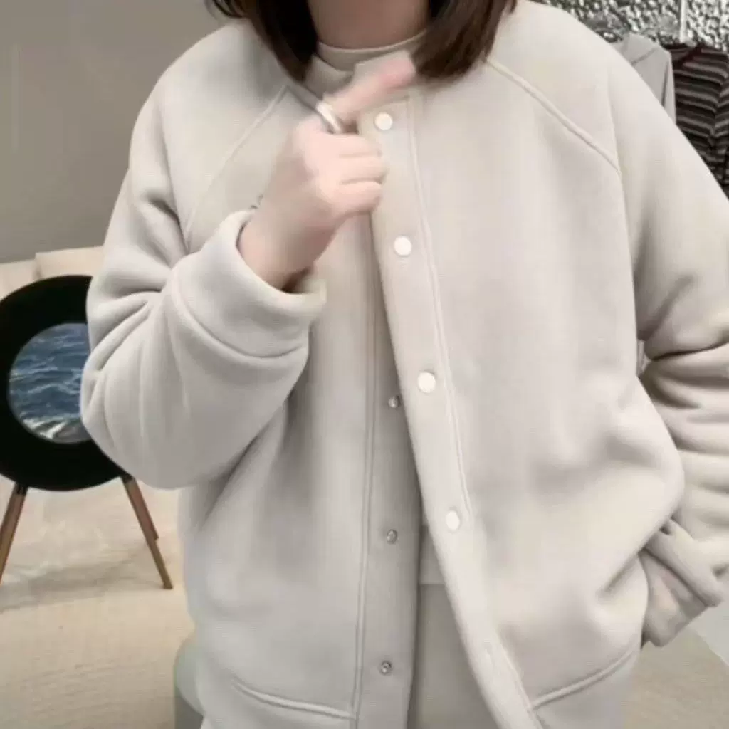 秋冬新款女装双面加厚奥粒绒简单款式休闲保暖防风连帽卫衣外套女