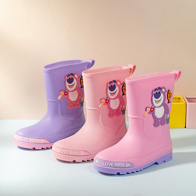 2025 Children's Rain Boots Cartoon Bear Cute Girls Waterproof Rain Boots Toddlers Children's Non-Slip Water Shoes Student Rubber Shoes