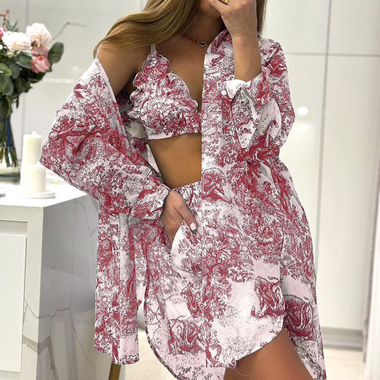436g Weight Long Sleeve Sleeve Length Polyester Fabric Type Shorts Co-ord Set Sets Type 3 Pieces Set Quantity Holiday Occasion V Neck, Turndown Neckline Loose Fit Type Animal, Plant Pattern Summer, Spring Season Women's Gender Printing, Button Design Vintage Style, Streetwear Style Holiday Women's Vintage Style Streetwear Animal Plant Polyester Printing Button Shorts Co-ord Set Shorts Sets 3