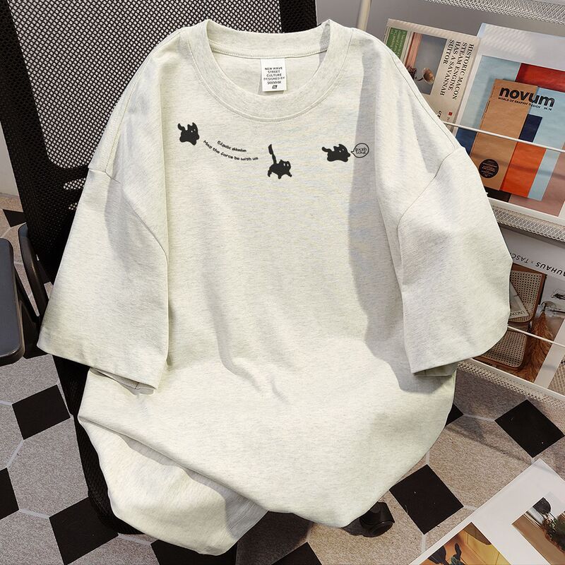 Summer 2025 New Pure Cotton Niche Design Heavyweight Short-Sleeved Men's American Retro Loose Casual T-Shirt Short-Sleeved