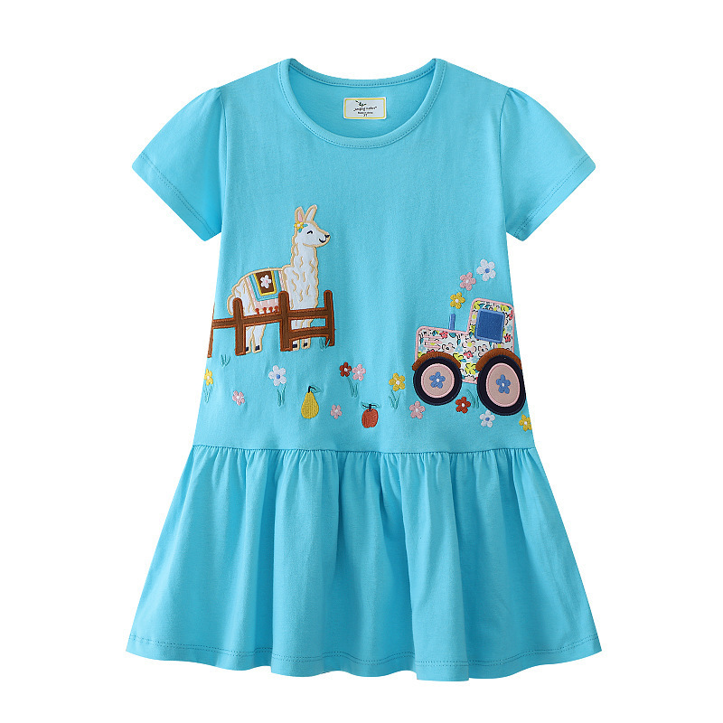 Jumpinmeters Girls Dress Summer New Style European and American Kidsren's Style Embroidered Kidsren's Princess Dress