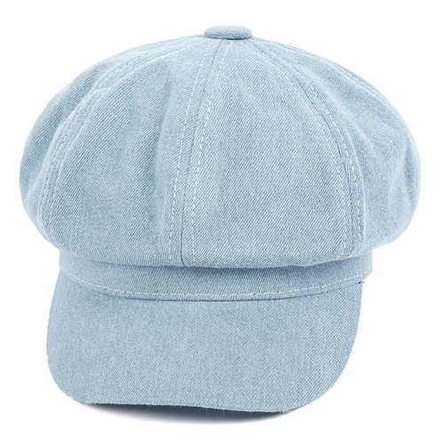 Hats autumn new denim octagonal hat couple women's versatile Korean style fashionable loose travel octagonal hat