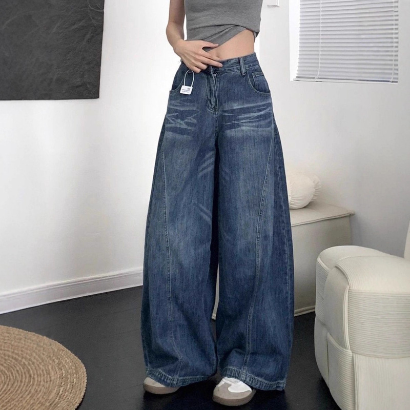 Petite Women's Pants for a Slimming Effect, Suitable for Pear-Shaped Body, High-Waisted Loose Wide-Leg Jeans for Women