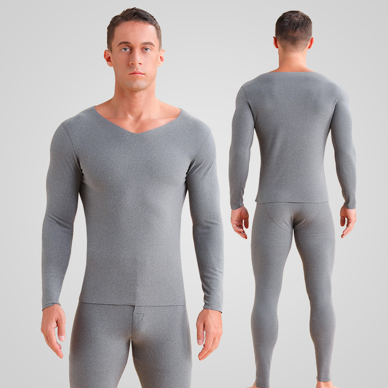 Winter Warm Clothing Men's Thermal Underwear Set Seamless Heating V-Neck Solid Color Slim Fit Base Layer Wholesale Winter Warm Clothing Men's Thermal Underwear Set Seamless Heating V-Neck Solid Color Slim Fit Base Layer Wholesale