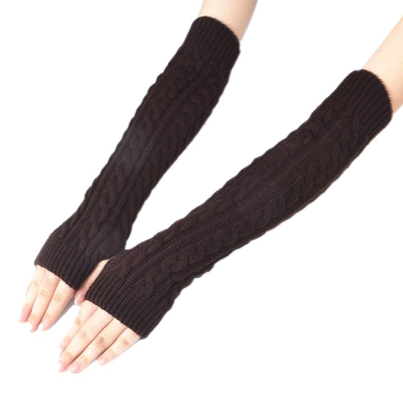 Yifan Otoño e Invierno viajes al aire libre caliente a prueba de frío de color sólido giro largo medio dedo elástico ovisleeve manga del brazo de punto para las mujeres
