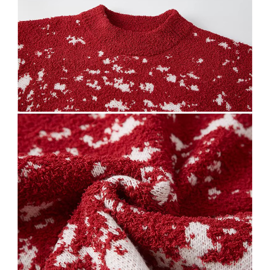 Suéter rojo masculino de color gradiente Jacquard perezoso suave glutinoso año del caballo otoño invierno suéter fábrica transfronteriza al por mayor