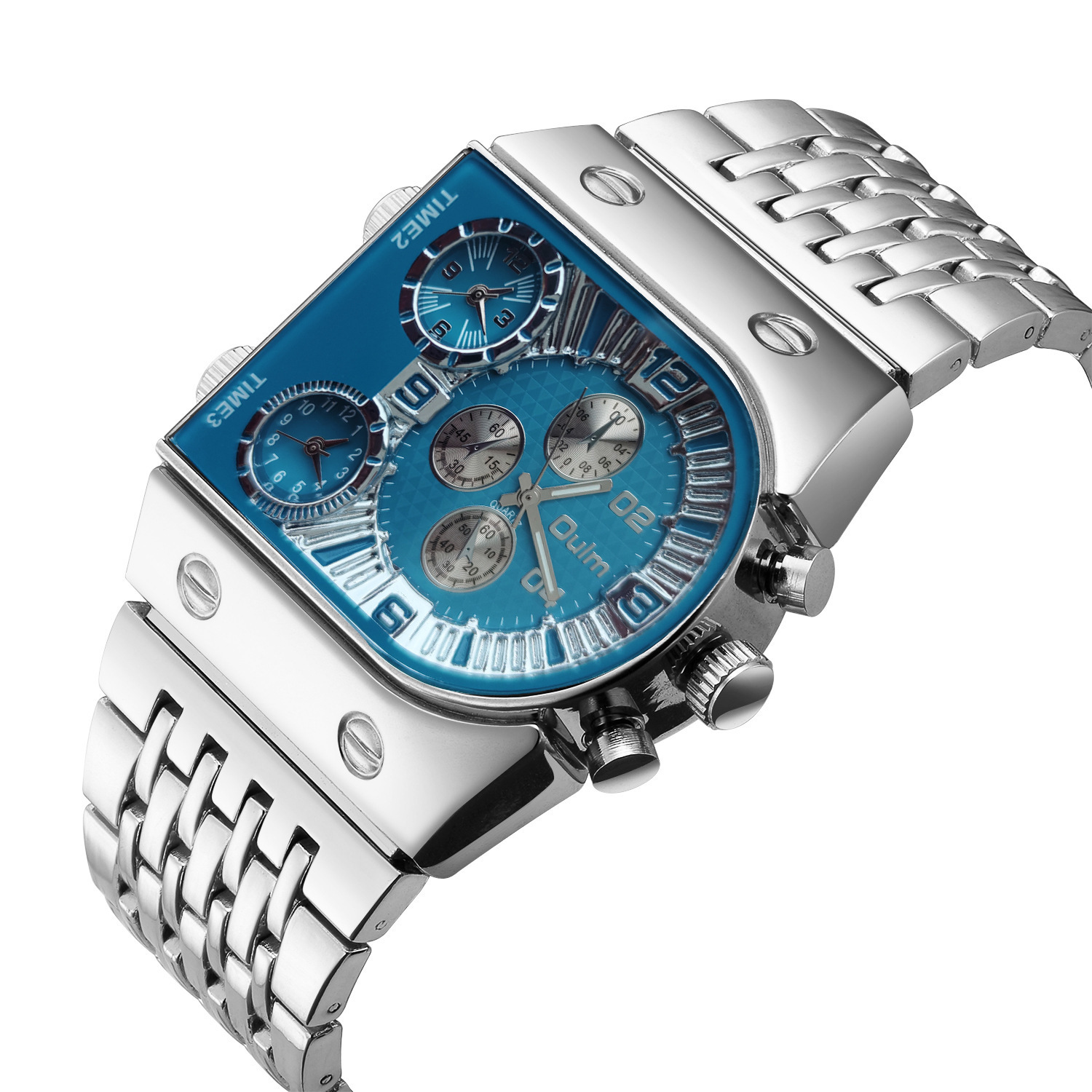 Reloj de hombre con múltiples zonas horarias, esfera grande luminosa, correa de acero, cuarzo informal, color dorado._voghion.com