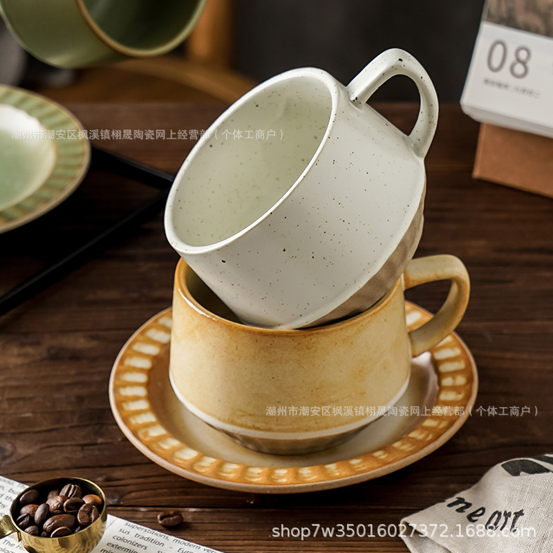 Retro cerámica rugosa taza de café conjunto de taza de té de cerámica casera instantánea cafetería latte taza de flores taza de marca