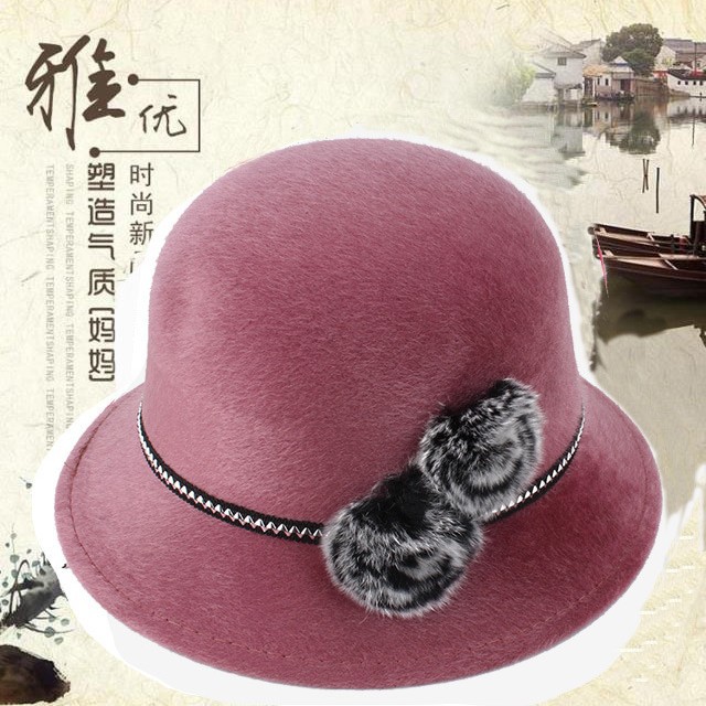 秋冬季帽子女 仿貂毛礼帽冬季保暖圆帽妈妈帽子韩版时装帽棉帽子