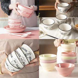 Bowl household binaural ceramic bowl eating bowl underglaze color soup bowl noodle bowl rice bowl salad bowl large bowl binaural bowl meal