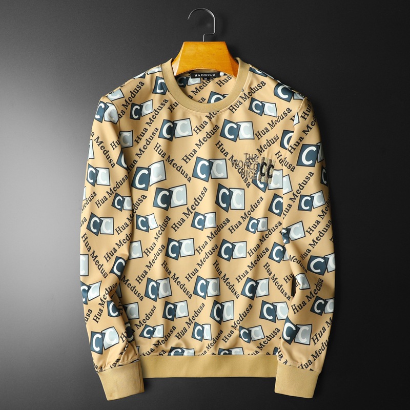 商标已授权2025春装新款高档印花刺绣男士长袖卫衣6842 P100