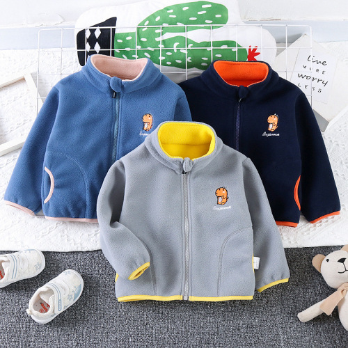 Winter warm lined coat for baby boys, new children's clothing, stylish, for little boys, autumn and winter fleece open jacket