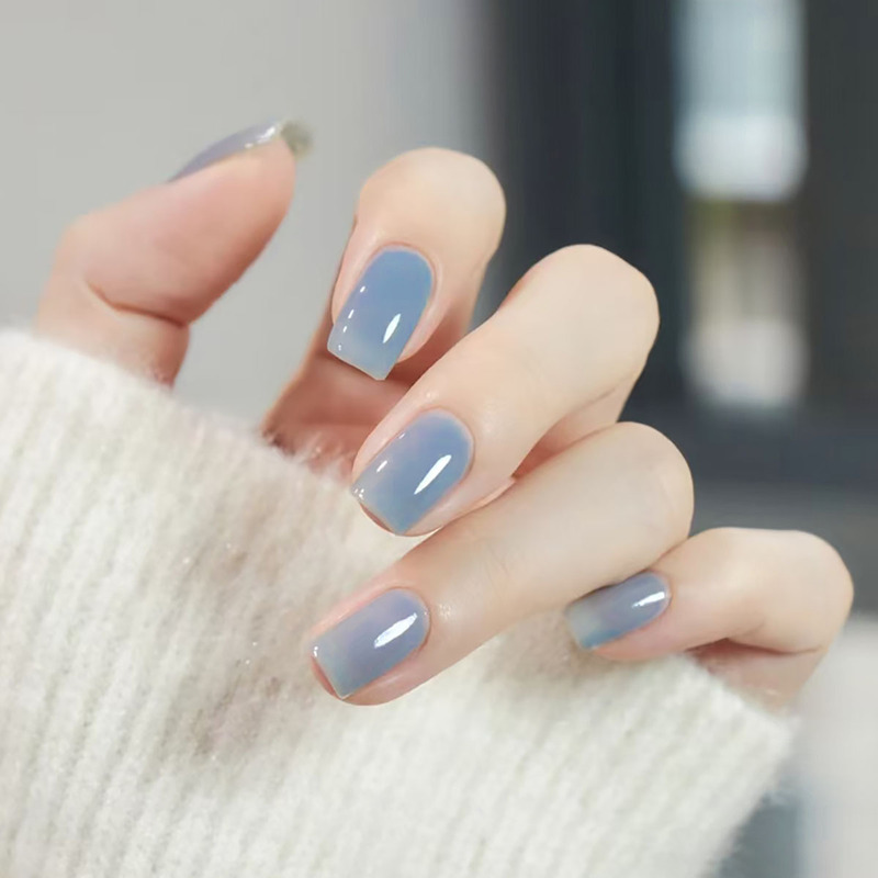 Sub-code nail milk blue solid color burst white wearing nail detachable wearing nail patch factory wholesale Sub-code nail milk blue solid color burst white wearing nail detachable wearing nail patch factory wholesale