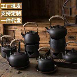 新款半手工黑陶煮茶壶家用泡茶壶大容量烧水壶煮茶壶碳炉酒精炉