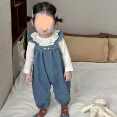 女童背带连体裤套装婴儿女宝宝牛仔连体衣打底衫洋气秋装两件套