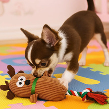 灯芯绒棉绳圣诞鹿宠物玩具趣味造型狗狗绳结发声耐咬磨牙训练玩具