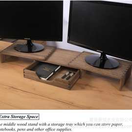台式电脑显示器增高架笔记本屏幕垫高底座托架木质桌面收纳架