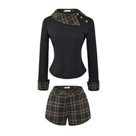 格子拼接长袖针织衫女秋小众温柔舒适百搭老钱风上衣假两件毛衣