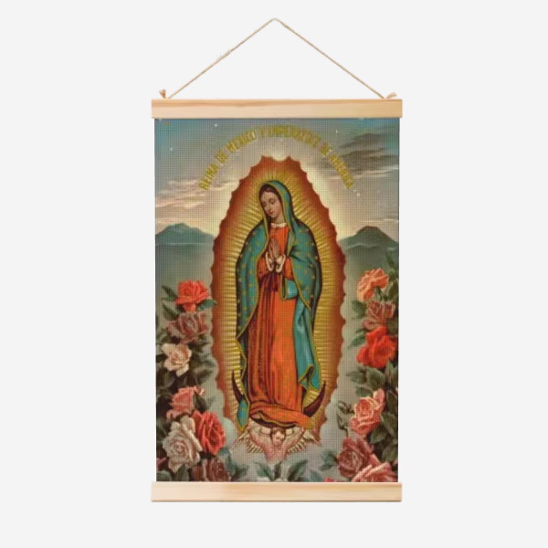 Guadalupe Nuestra Señora de la fábrica de carteles de rollo de madera sólida cuelga pinturas de comercio exterior suministro de almacenamiento Temu