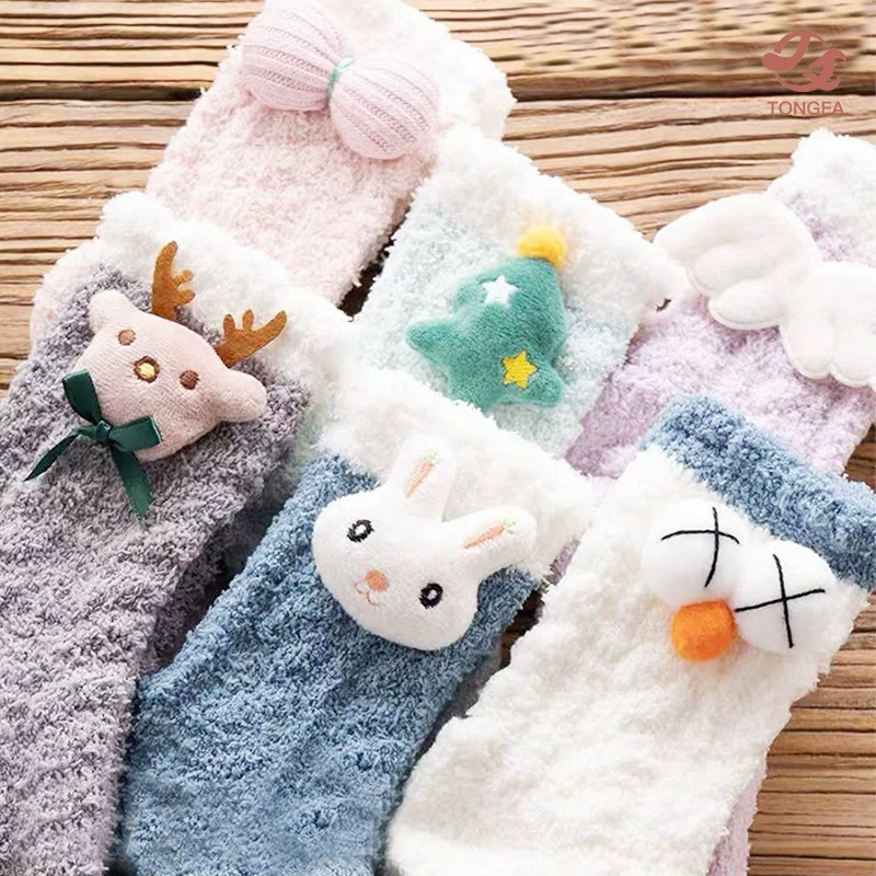Демисезонные носки из кораллового бархата с мультяшным рисунком, рождественские, милые, для беременных, увеличенная плотность