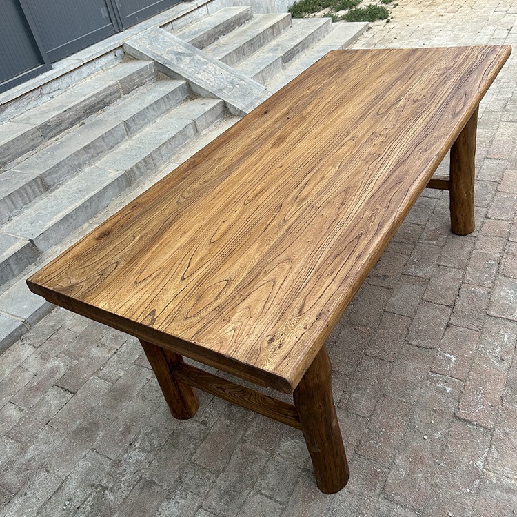 老榆木桌子实木板复古茶桌茶台长条餐桌家用原木桌面吧台长桌书桌