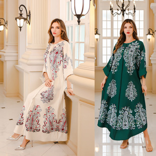 Cross-border Middle East Muslim Robe Women's AliExpress Dubai Turkey abaya Women's Beaded Robe for Foreign Trade