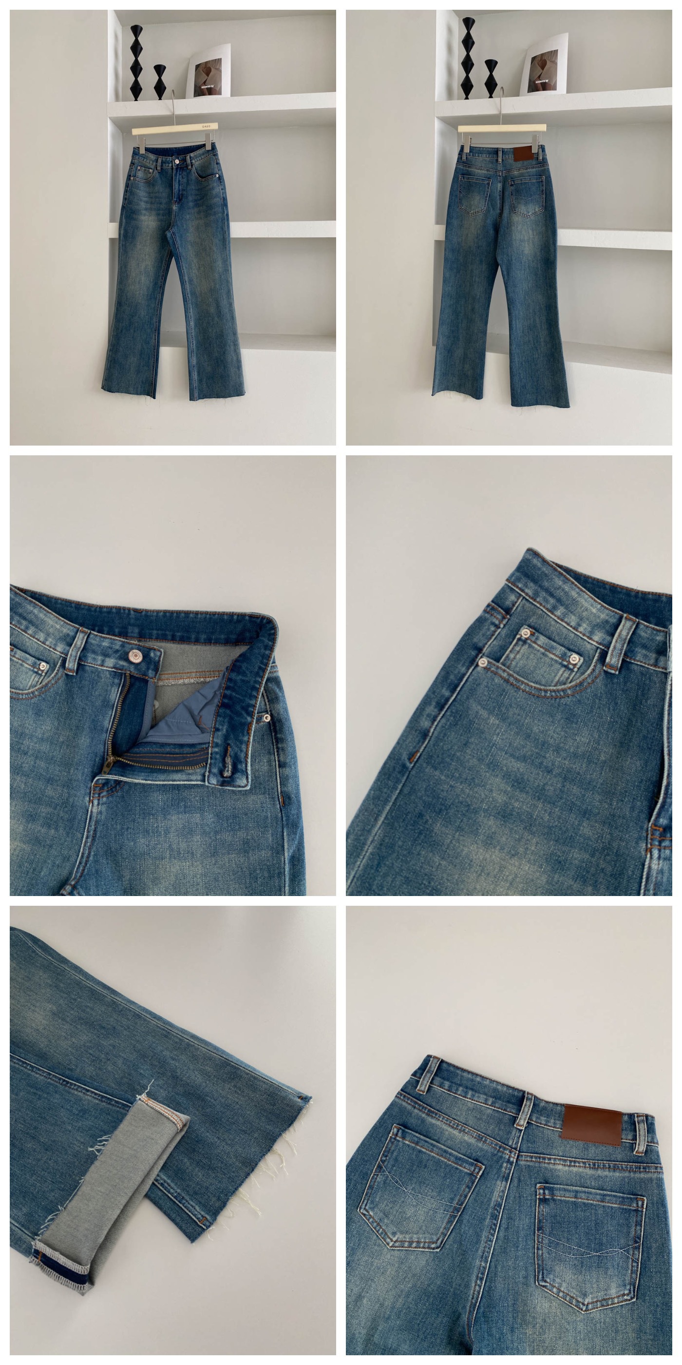 GAGD retro blue four-sided elastic slim nine-inch jeans for women, Korean style, high-waisted, slimming, slightly flared jeans pic 3