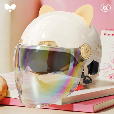 Motosiklet kaskı (dəbilqə), for Electric Scooters, Women's 3C - 3c-dual-lens-white-iridescent-long-mirror-class-a-new-national-standard-one-size-fits-all
