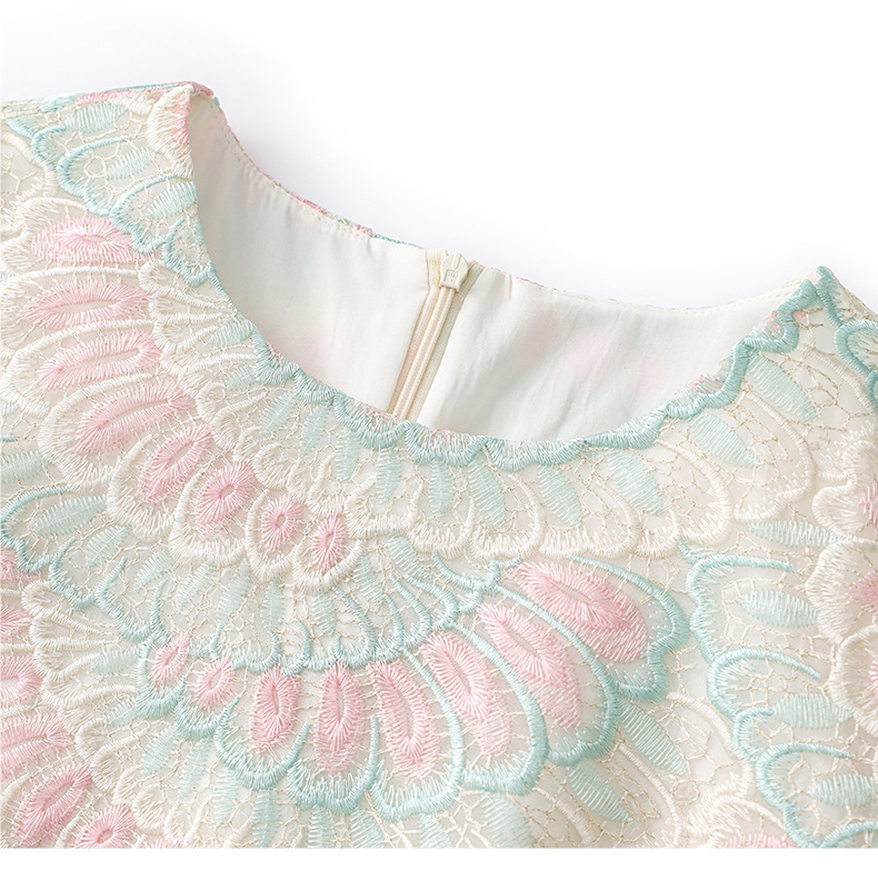 Váy maxi nữ thêu họa tiết lông vũ organza tay ngắn — mơ chi tiết 17
