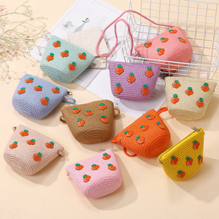 Children's Woven Bag for Girls, Cute Summer Carrot Beach Straw Bag, Vacation Girls' Crossbody Mini Coin Purse