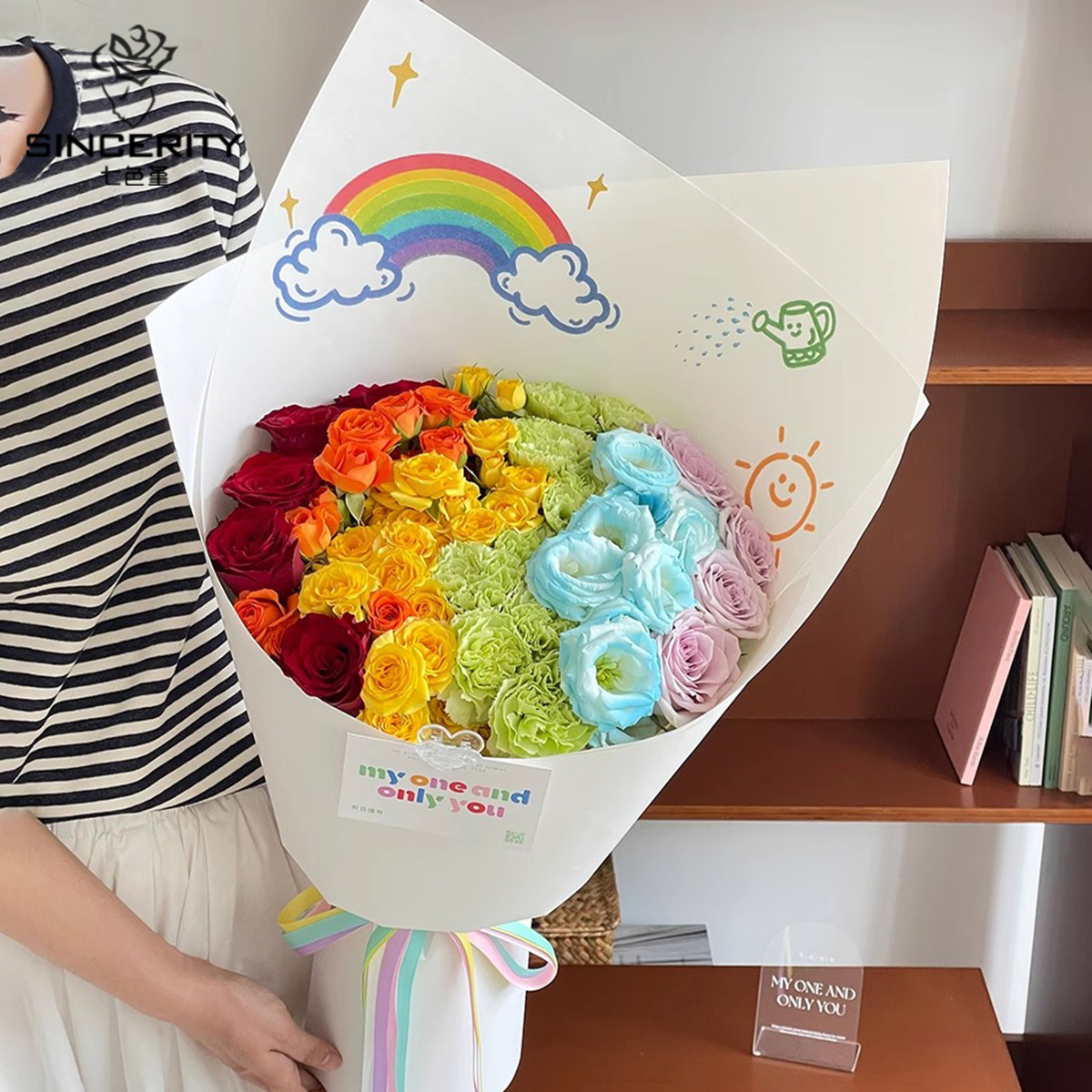 Papel de embalaje de flores de color arcoíris creativo de siete colores Papel kraft Papel de embalaje de flores de floristería hecho a mano de bricolaje