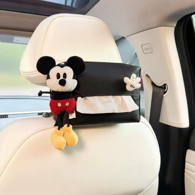 2026 New Disney Mickey Goofy Car Tissue Box Hanging Bag for Car Rear Headrest (Car tissue box/set) - authentic-limited-edition-mickey-seat-black-tissue-box