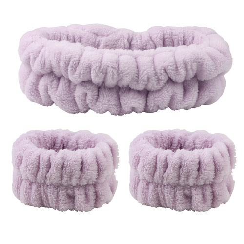 Cross-border best-selling coral velvet face towel headband with wristband set, waterproof stain hair band for women for using during mask and washing