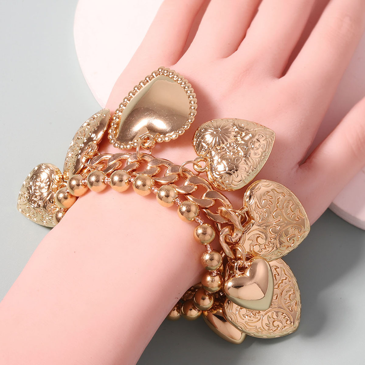 ZA Cross-border Hip-hop Punk Style Design Sense Double-layer Stacked Chain Love Pendant Bracelet Fashionable All-match Women